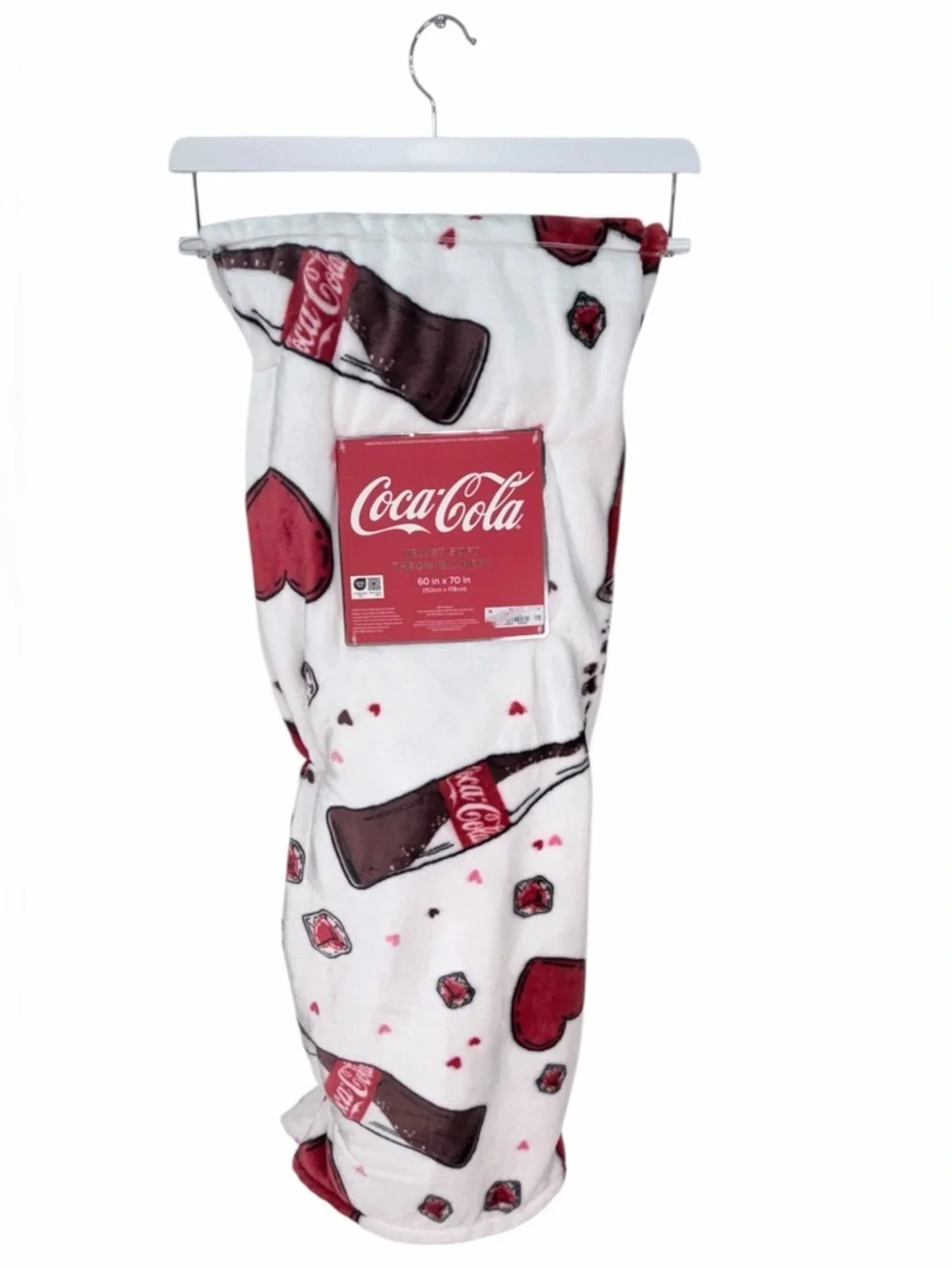 Coca Cola Velvet Plush Throw Blanket 60x70 Coke Bottle Hearts coke a cola New